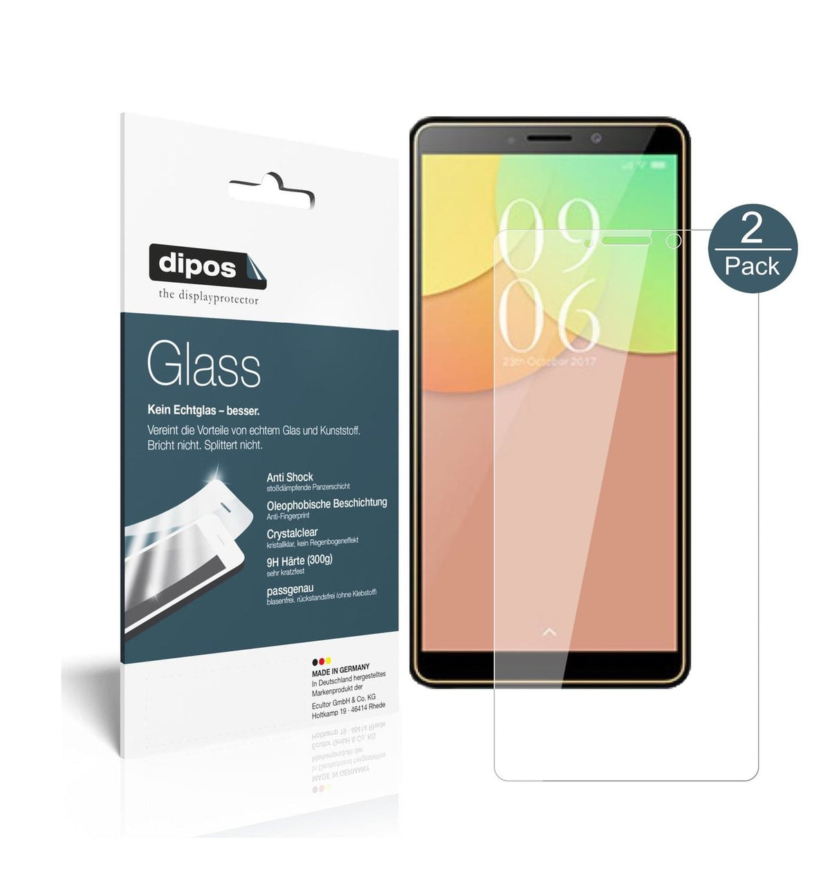 Klare Displayschutzfolie von dipos passend für Elephone A2, 9H kratzfest und blasenfrei montiert