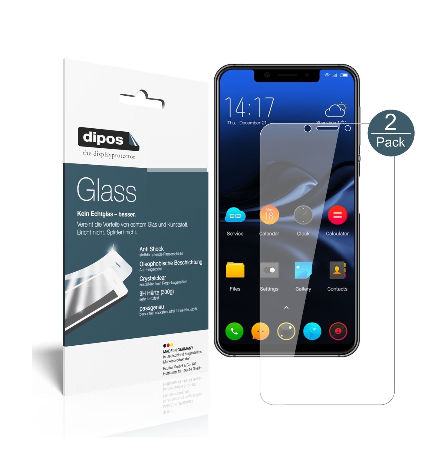 Klare Displayschutzfolie von dipos passend für Elephone A4, 9H kratzfest und blasenfrei montiert