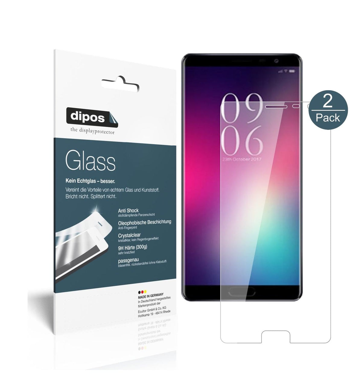 Klare Displayschutzfolie von dipos passend für Elephone C9, 9H kratzfest und blasenfrei montiert
