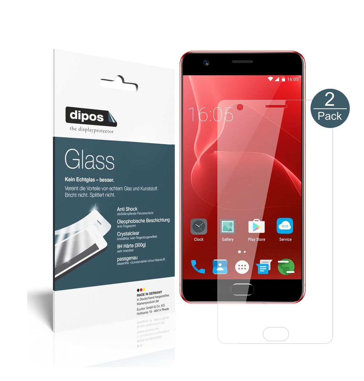 Klare Displayschutzfolie von dipos passend für Elephone P8 Max, 9H kratzfest und blasenfrei montiert