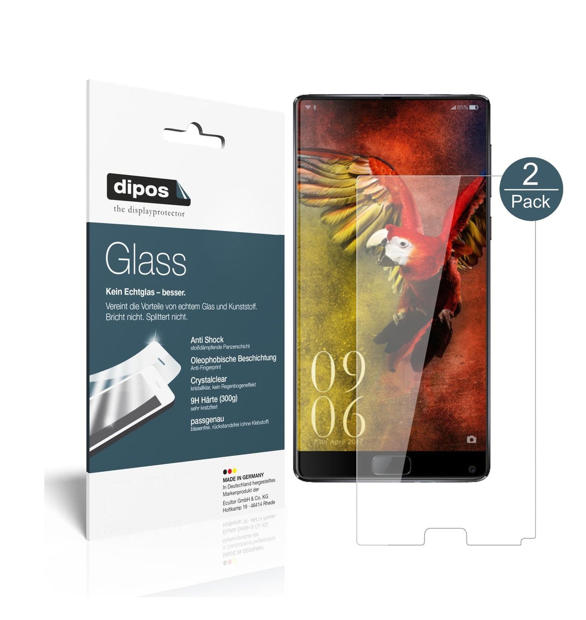 Klare Displayschutzfolie von dipos passend für Elephone S8, 9H kratzfest und blasenfrei montiert