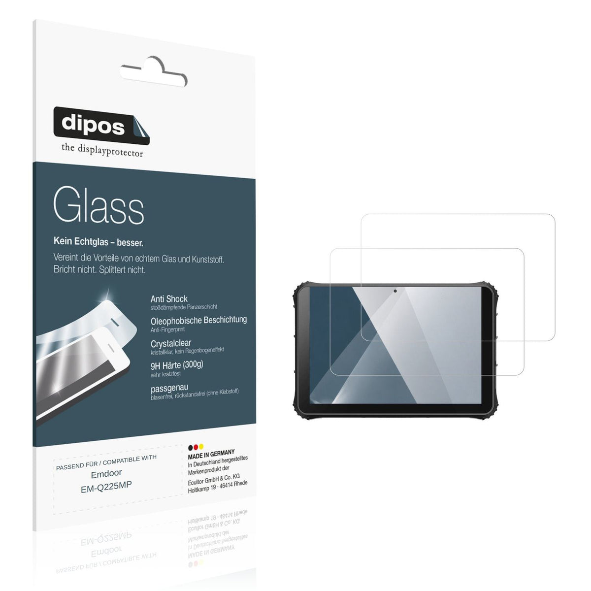 Klare Displayschutzfolie von dipos passend für Emdoor EM-Q225MP, 9H kratzfest und blasenfrei montiert
