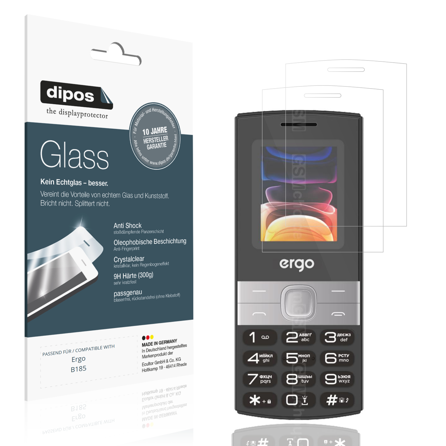 Klare Displayschutzfolie von dipos passend für Ergo B185, 9H kratzfest und blasenfrei montiert