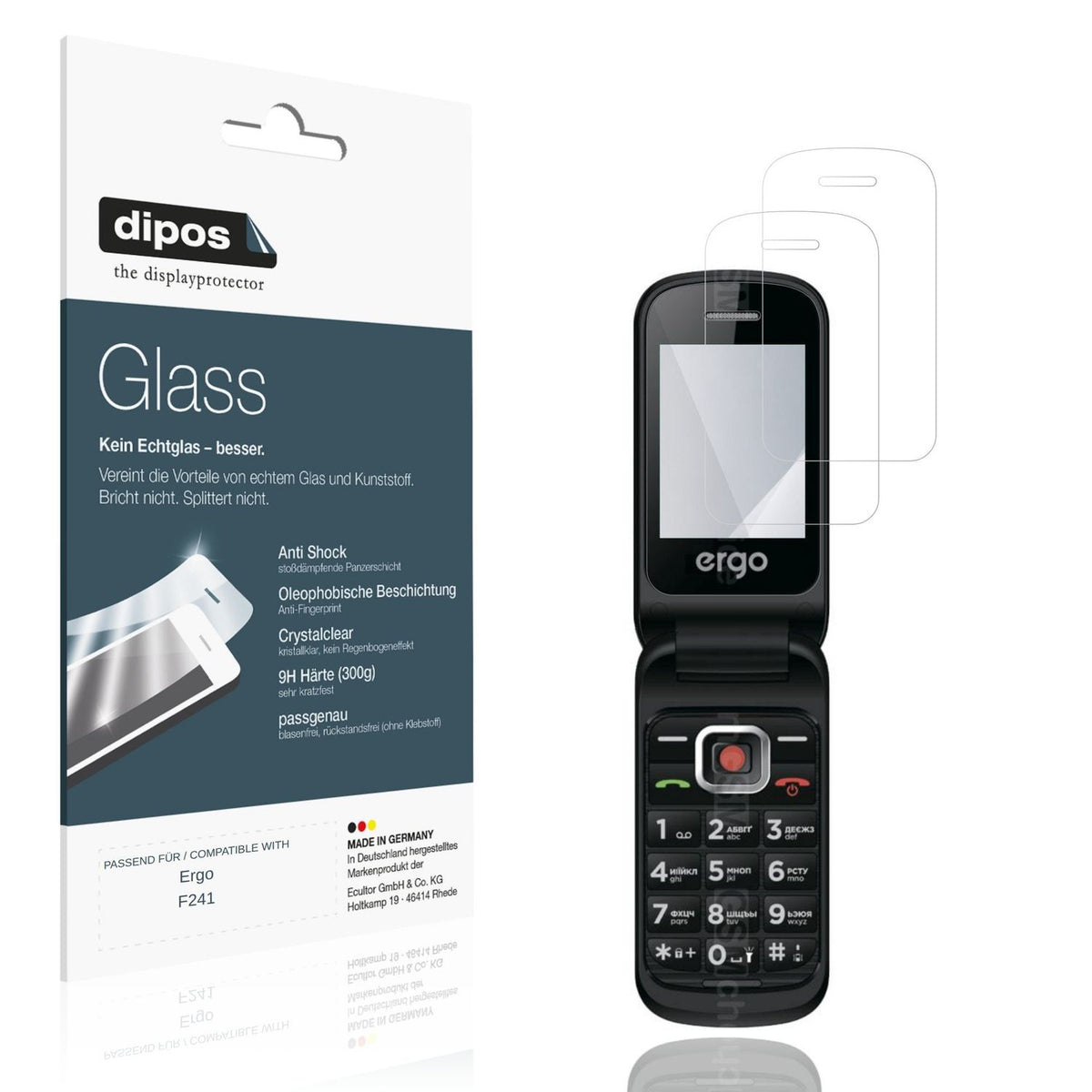 Klare Displayschutzfolie von dipos passend für Ergo F241, 9H kratzfest und blasenfrei montiert