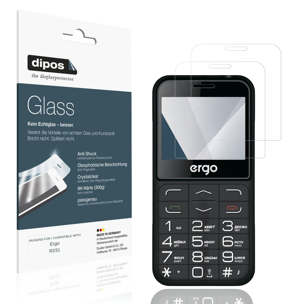 Klare Displayschutzfolie von dipos passend für Ergo R231, 9H kratzfest und blasenfrei montiert