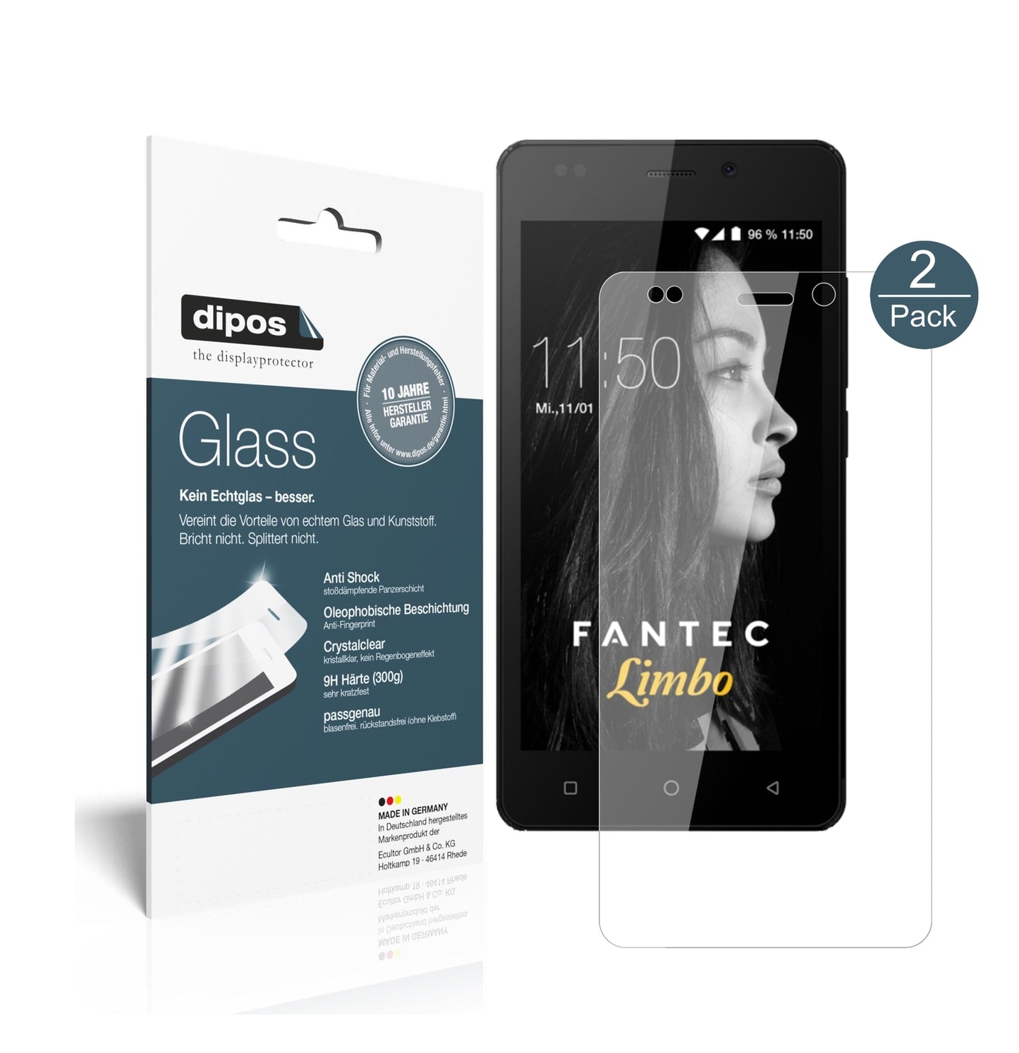 Klare Displayschutzfolie von dipos passend für Fantec Limbo, 9H kratzfest und blasenfrei montiert