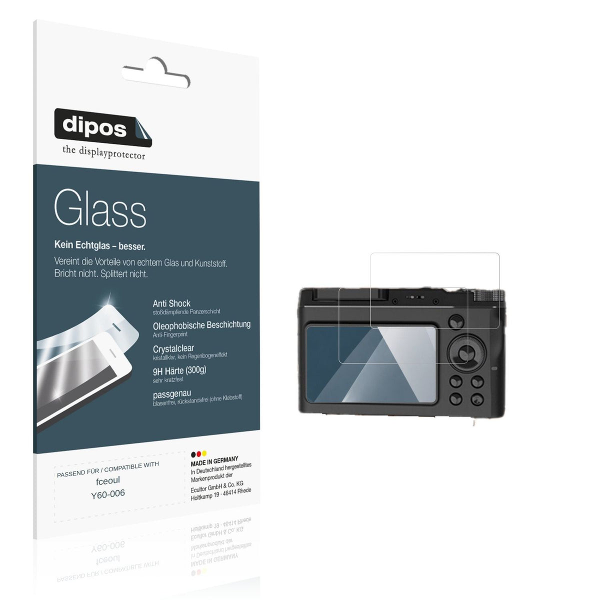Klare Displayschutzfolie von dipos passend für fceoul Y60-006, 9H kratzfest und blasenfrei montiert