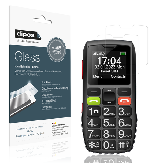 Klare Displayschutzfolie von dipos passend für FEGA Senioren-Handy 1.77 Zoll, 9H kratzfest und blasenfrei montiert