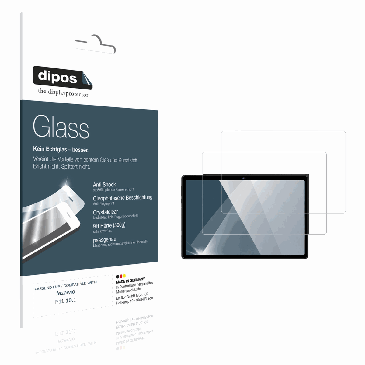 Klare Displayschutzfolie von dipos passend für fezawio F11 10.1, 9H kratzfest und blasenfrei montiert