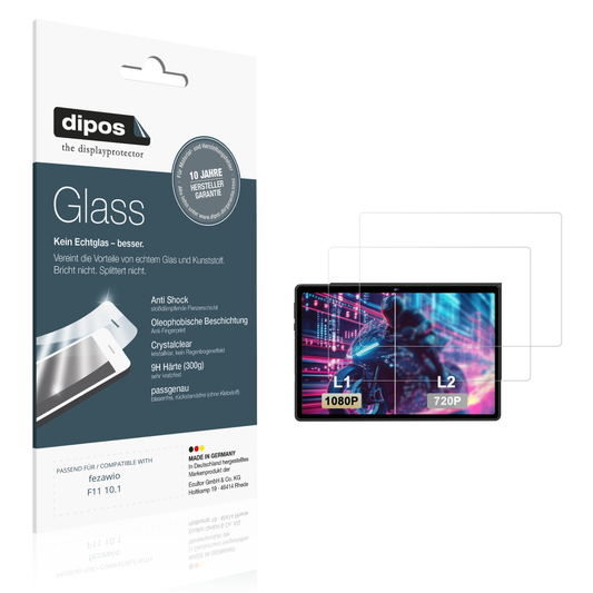 Klare Displayschutzfolie von dipos passend für fezawio F11 10.1, 9H kratzfest und blasenfrei montiert
