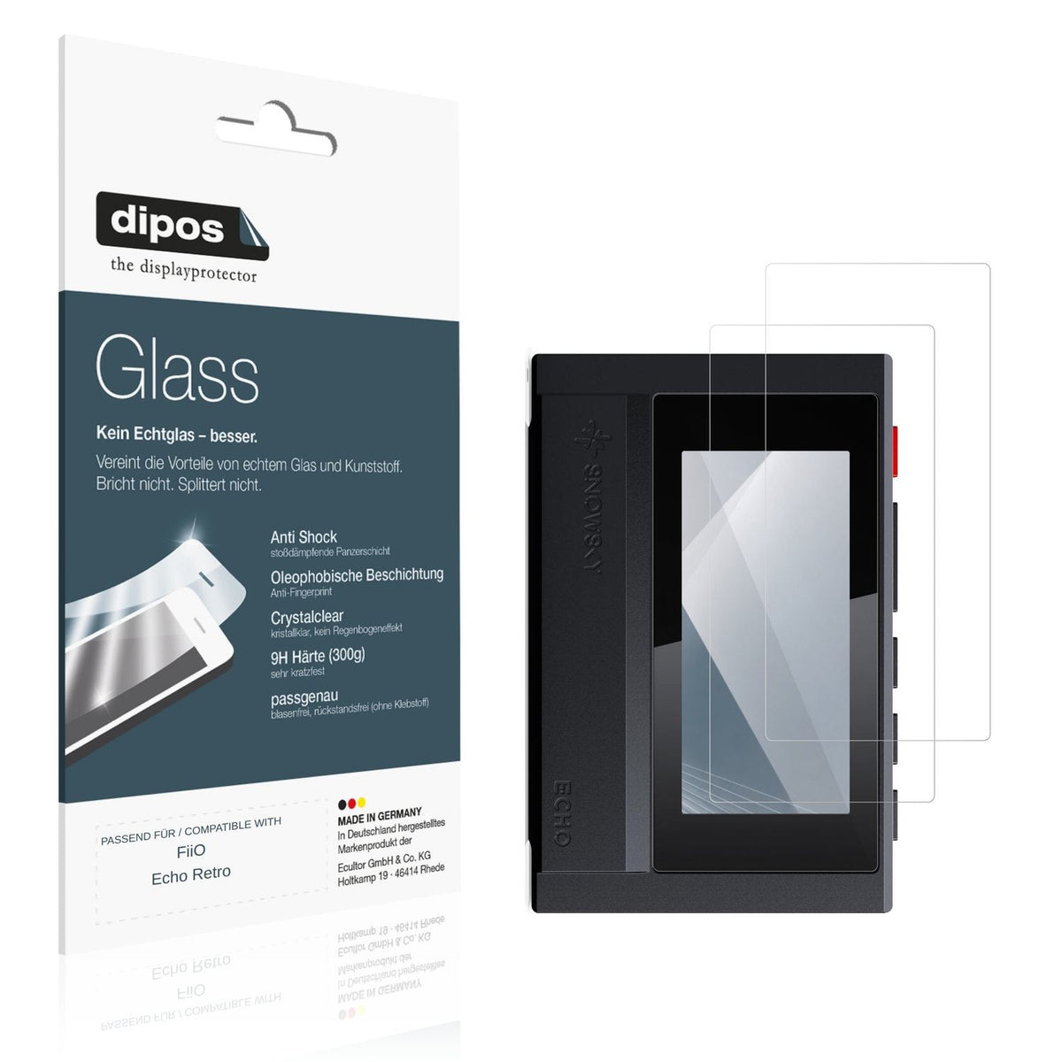 Klare Displayschutzfolie von dipos passend für FiiO Echo Retro, 9H kratzfest und blasenfrei montiert