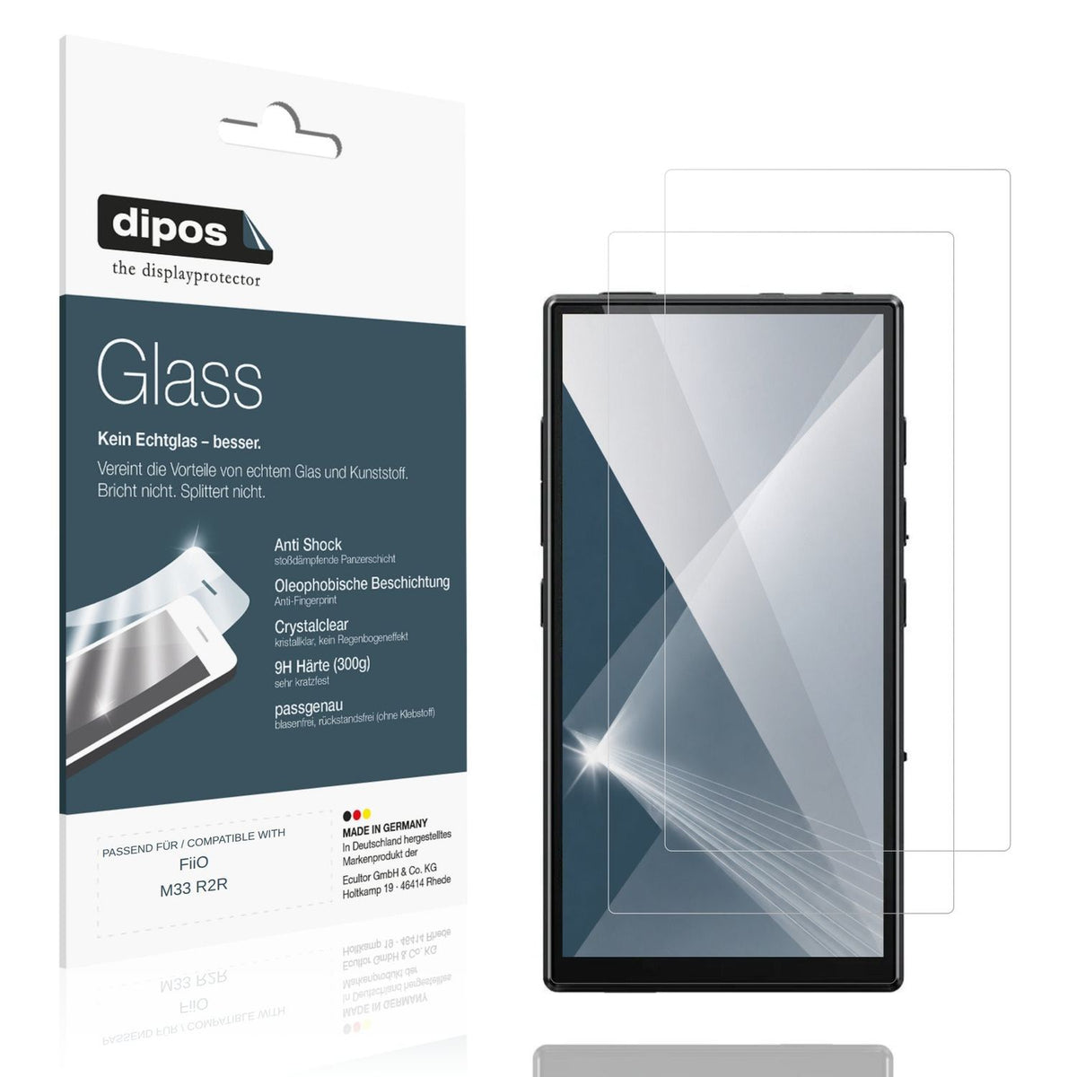 Klare Displayschutzfolie von dipos passend für FiiO M33 R2R, 9H kratzfest und blasenfrei montiert