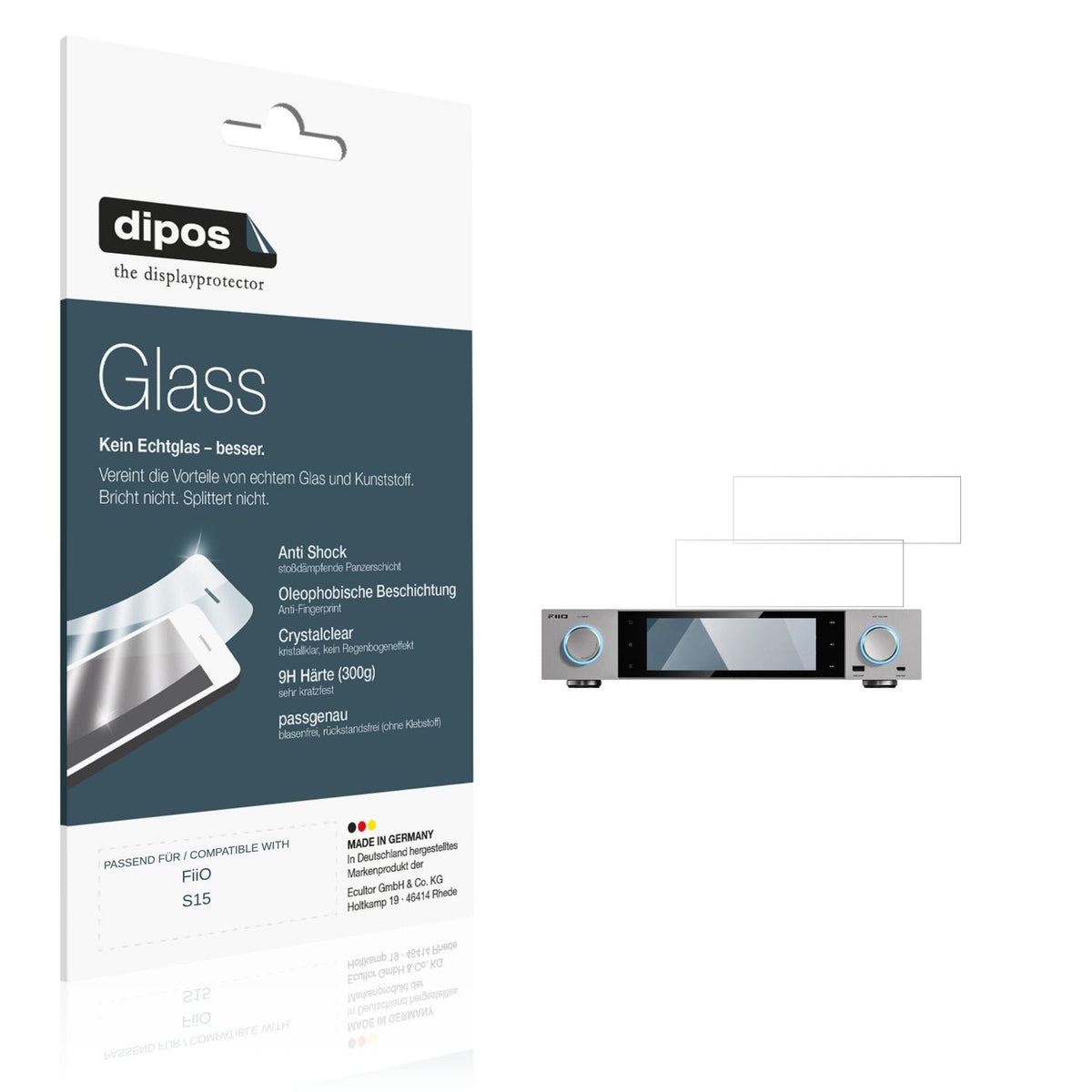 Klare Displayschutzfolie von dipos passend für FiiO S15, 9H kratzfest und blasenfrei montiert
