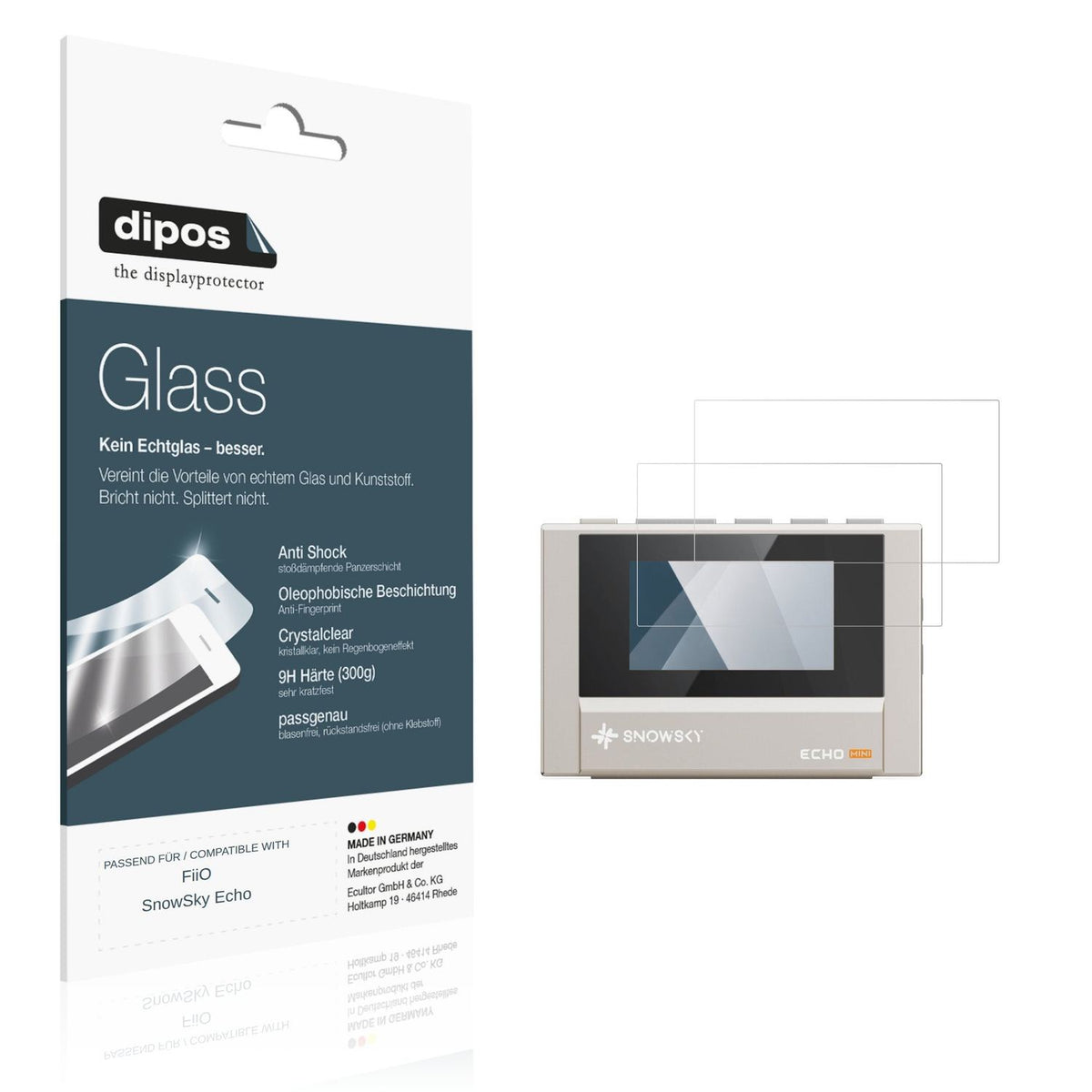 Klare Displayschutzfolie von dipos passend für FiiO SnowSky Echo, 9H kratzfest und blasenfrei montiert