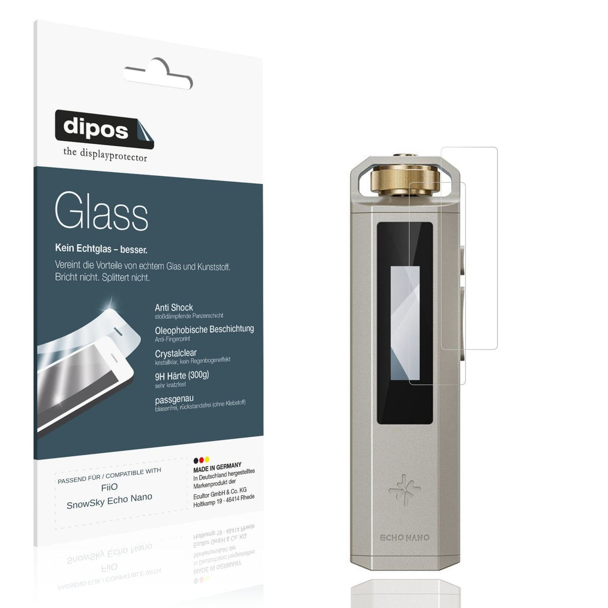 Klare Displayschutzfolie von dipos passend für FiiO SnowSky Echo Nano, 9H kratzfest und blasenfrei montiert