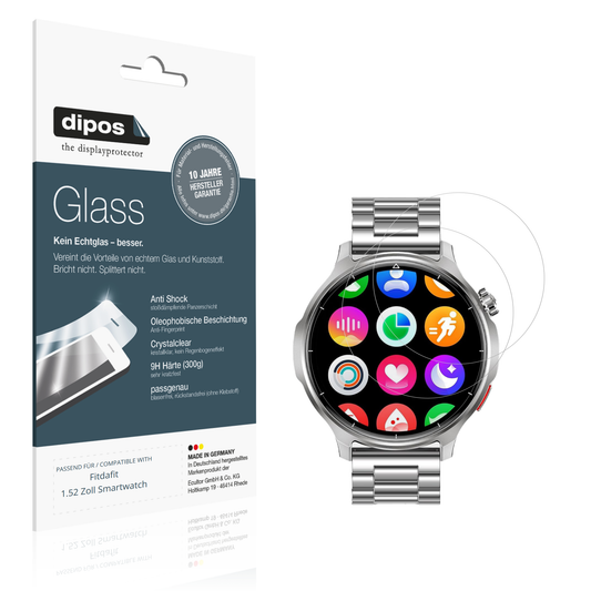 Klare Displayschutzfolie von dipos passend für Fitdafit 1.52 Zoll Smartwatch, 9H kratzfest und blasenfrei montiert