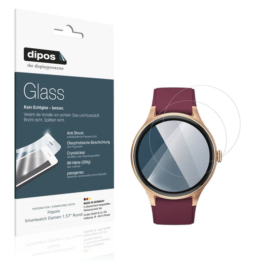 Klare Displayschutzfolie von dipos passend für Fitpolo Smartwatch Damen 1.57" Rund, 9H kratzfest und blasenfrei montiert