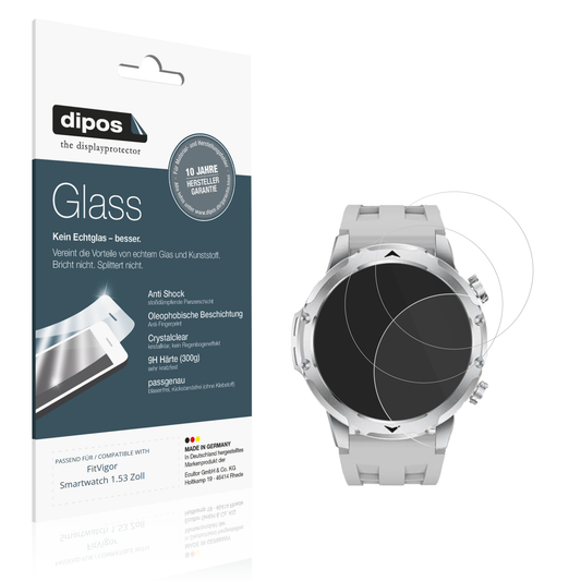 Klare Displayschutzfolie von dipos passend für FitVigor Smartwatch 1.53 Zoll, 9H kratzfest und blasenfrei montiert