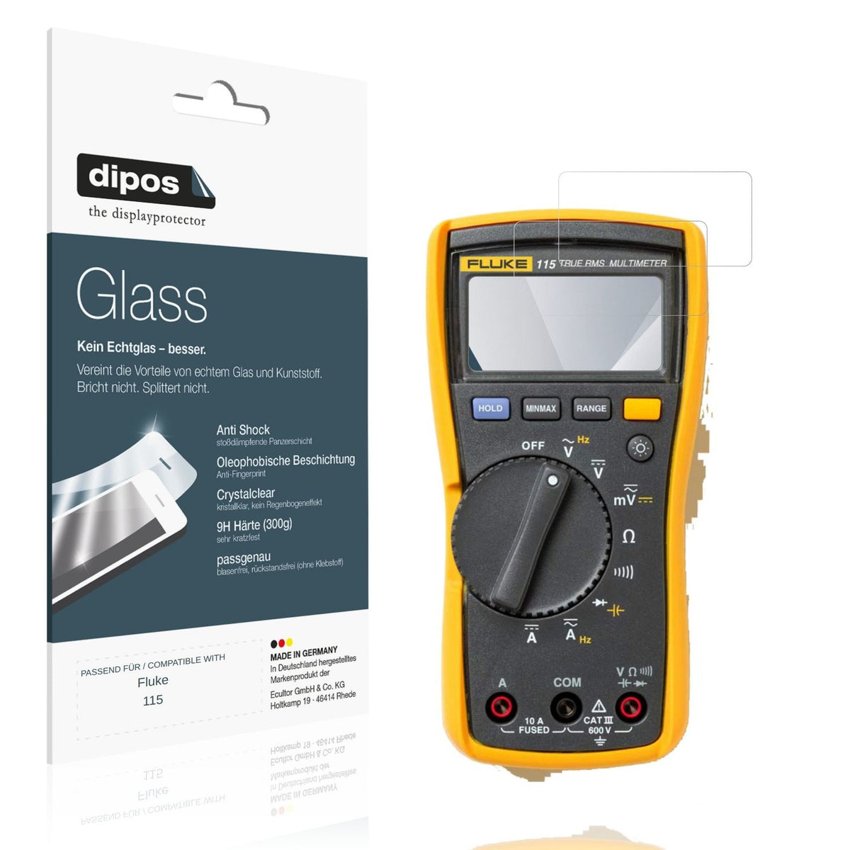 Klare Displayschutzfolie von dipos passend für Fluke 115, 9H kratzfest und blasenfrei montiert