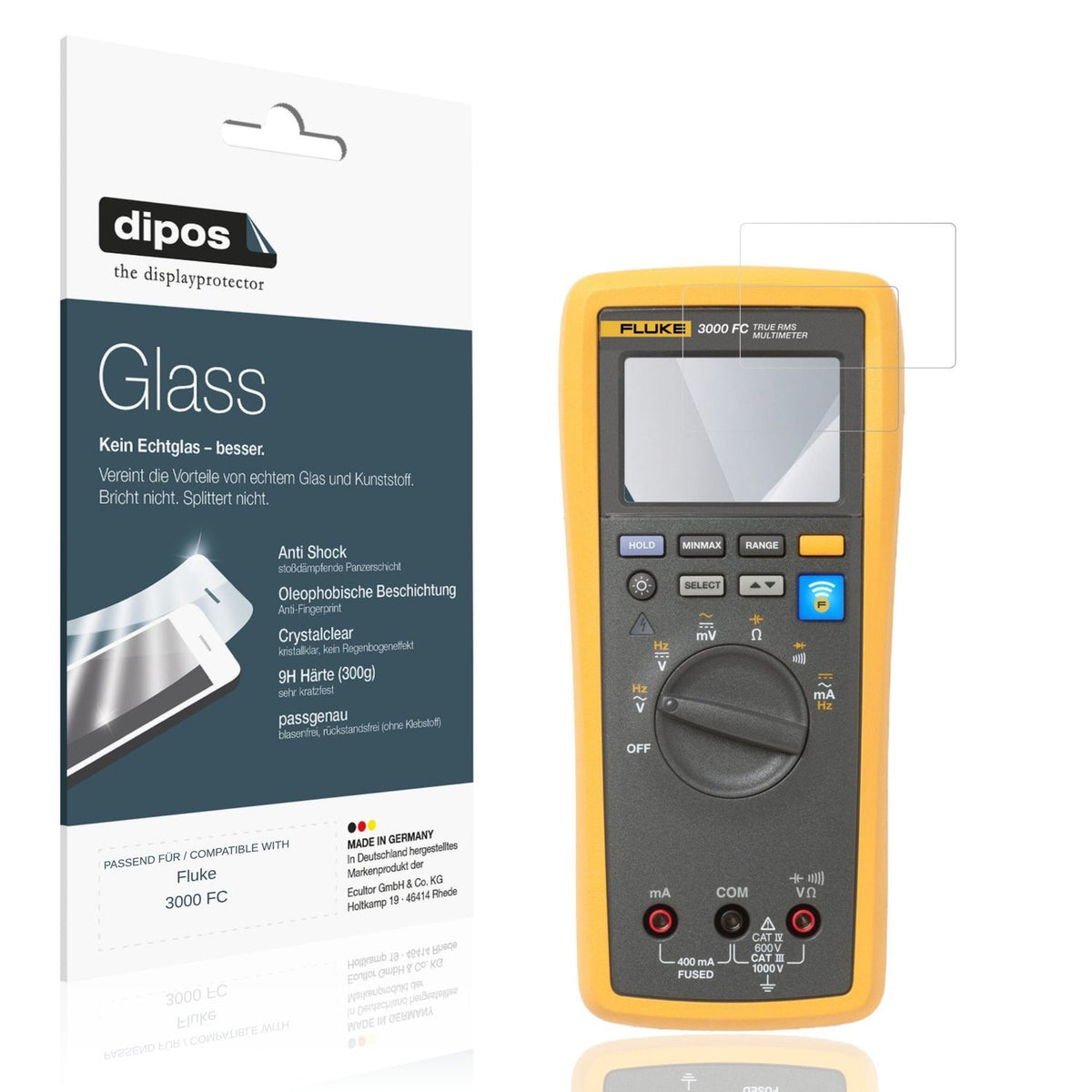 Klare Displayschutzfolie von dipos passend für Fluke 3000 FC, 9H kratzfest und blasenfrei montiert
