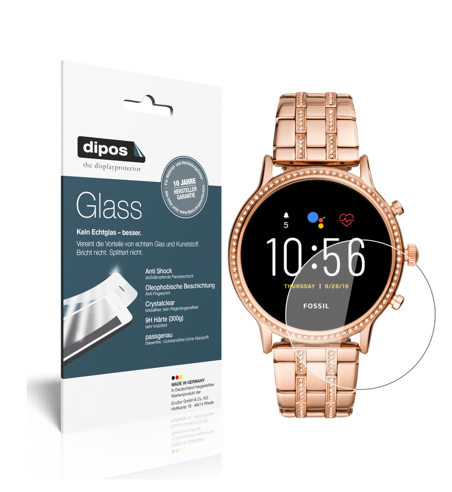 Klare Displayschutzfolie von dipos passend für Fossil Julianna HR (5. Gen.), 9H kratzfest und blasenfrei montiert