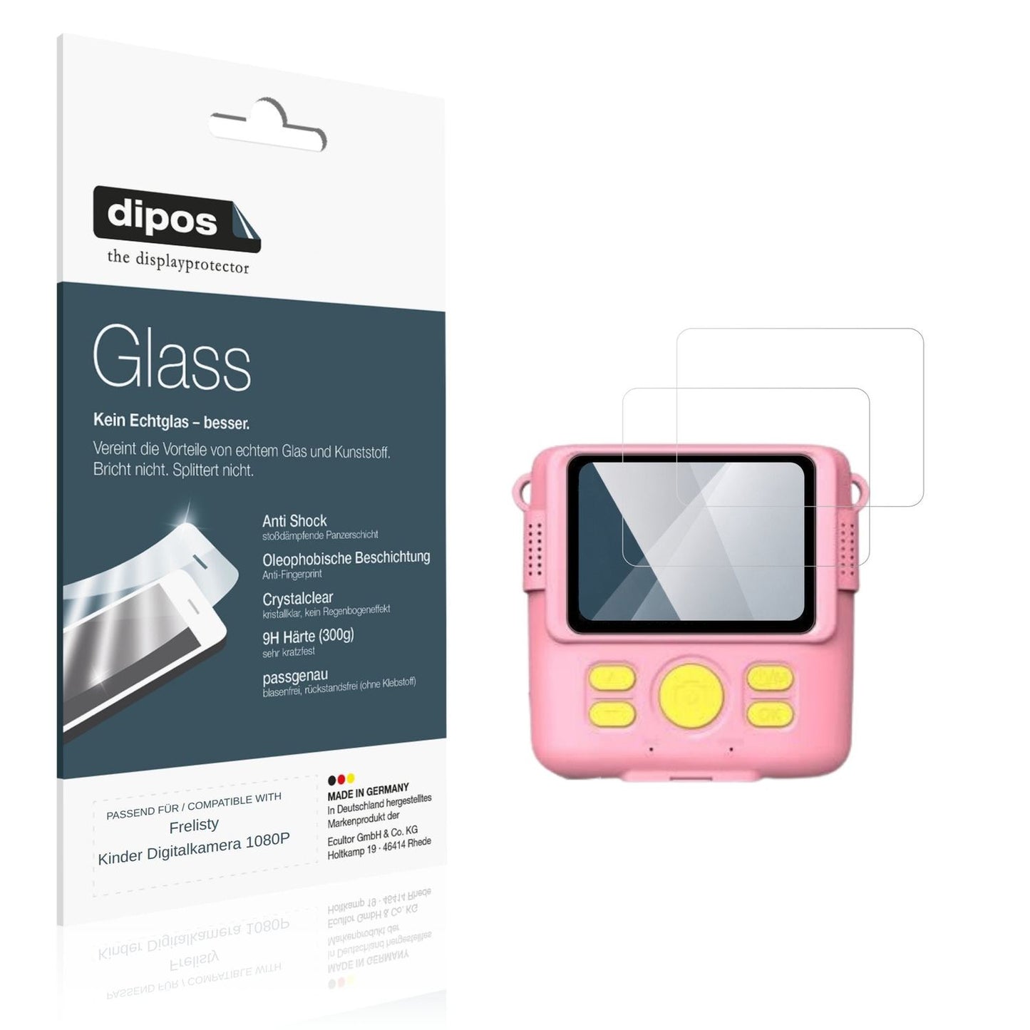 Klare Displayschutzfolie von dipos passend für Frelisty Kinder Digitalkamera 1080P, 9H kratzfest und blasenfrei montiert