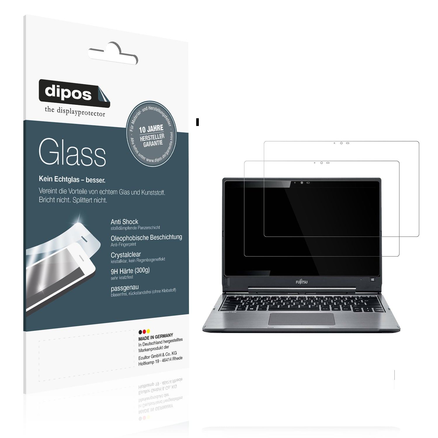 Klare Displayschutzfolie von dipos passend für Fujitsu Lifebook T936, 9H kratzfest und blasenfrei montiert