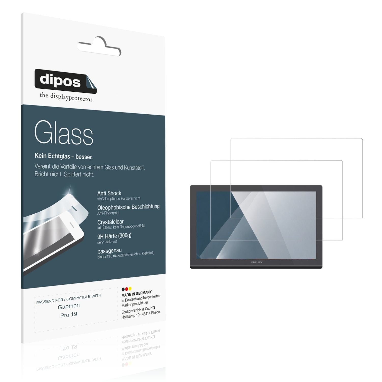 Klare Displayschutzfolie von dipos passend für Gaomon Pro 19, 9H kratzfest und blasenfrei montiert