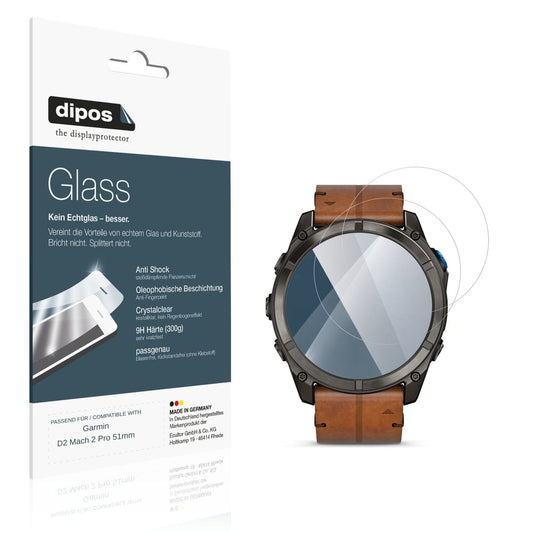 Klare Displayschutzfolie von dipos passend für Garmin D2 Mach 2 Pro 51mm, 9H kratzfest und blasenfrei montiert