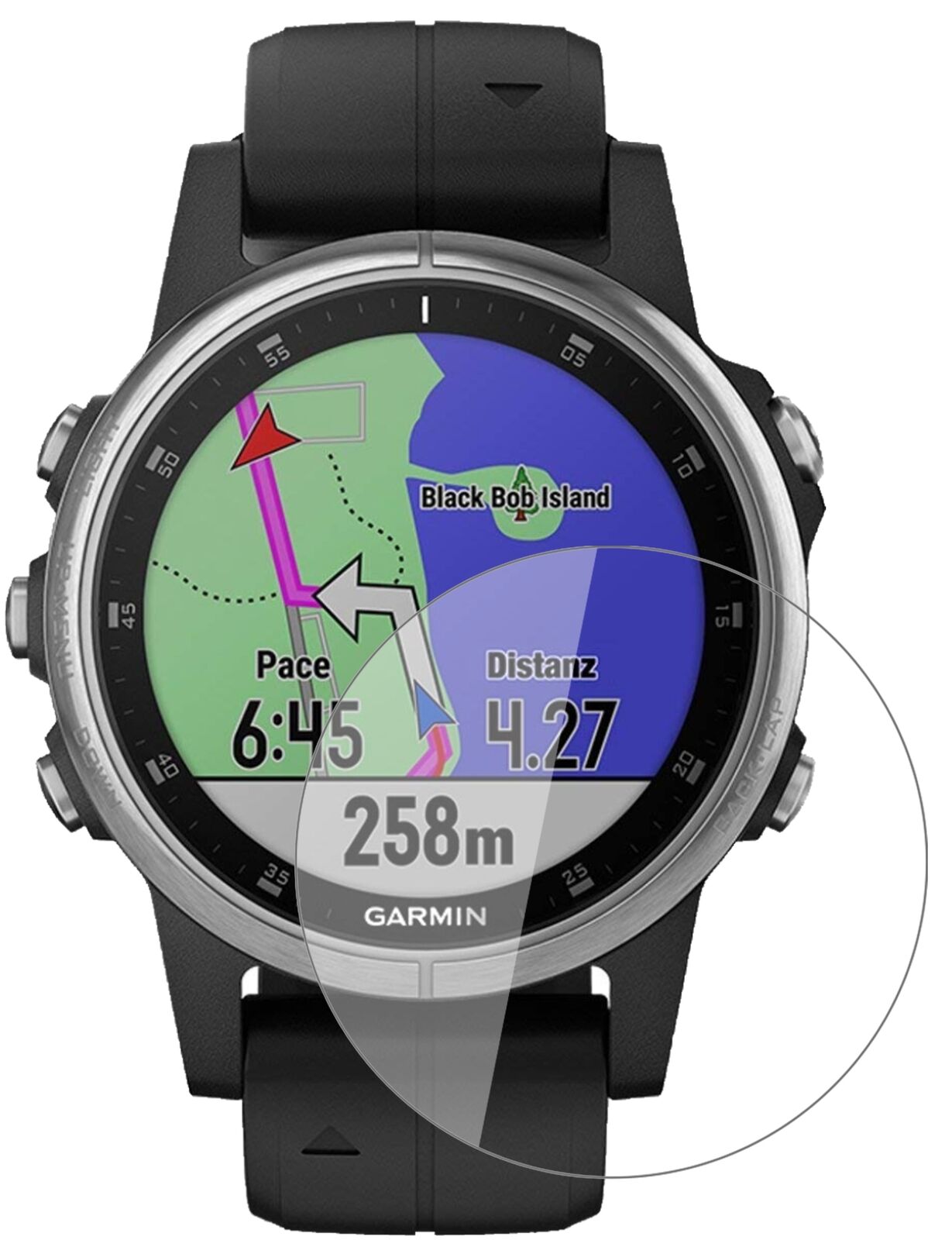 Klare Displayschutzfolie von dipos passend für Garmin fenix 5s Plus (42mm), 9H kratzfest und blasenfrei montiert