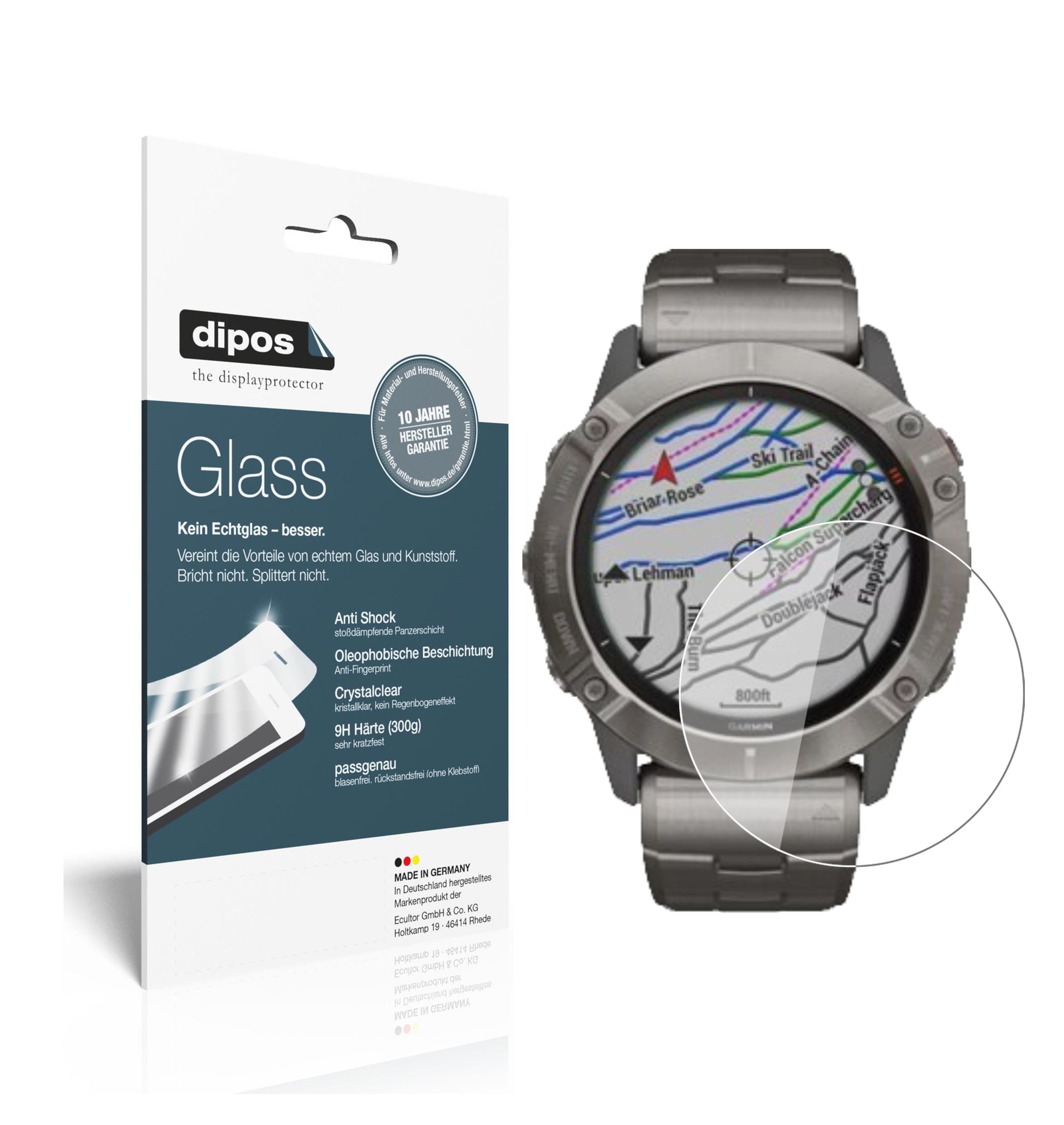 Klare Displayschutzfolie von dipos passend für Garmin fenix 6X Pro, 9H kratzfest und blasenfrei montiert