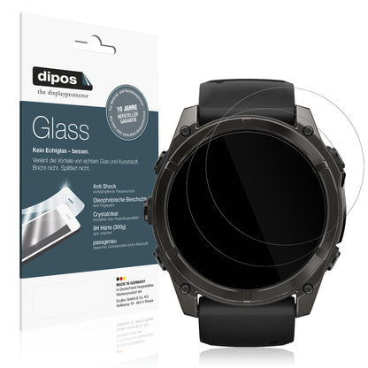 Klare Displayschutzfolie von dipos passend für Garmin Fenix 7x Pro 51mm, 9H kratzfest und blasenfrei montiert