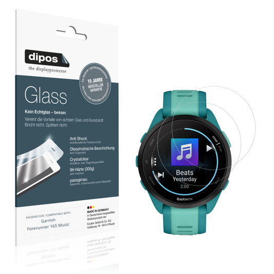 Klare Displayschutzfolie von dipos passend für Garmin Forerunner 165 Music, 9H kratzfest und blasenfrei montiert