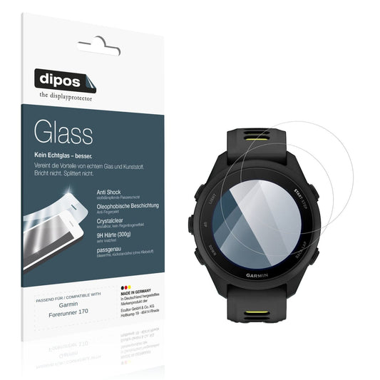 Klare Displayschutzfolie von dipos passend für Garmin Forerunner 170, 9H kratzfest und blasenfrei montiert