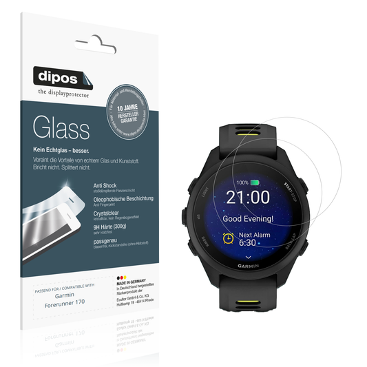 Klare Displayschutzfolie von dipos passend für Garmin Forerunner 170, 9H kratzfest und blasenfrei montiert