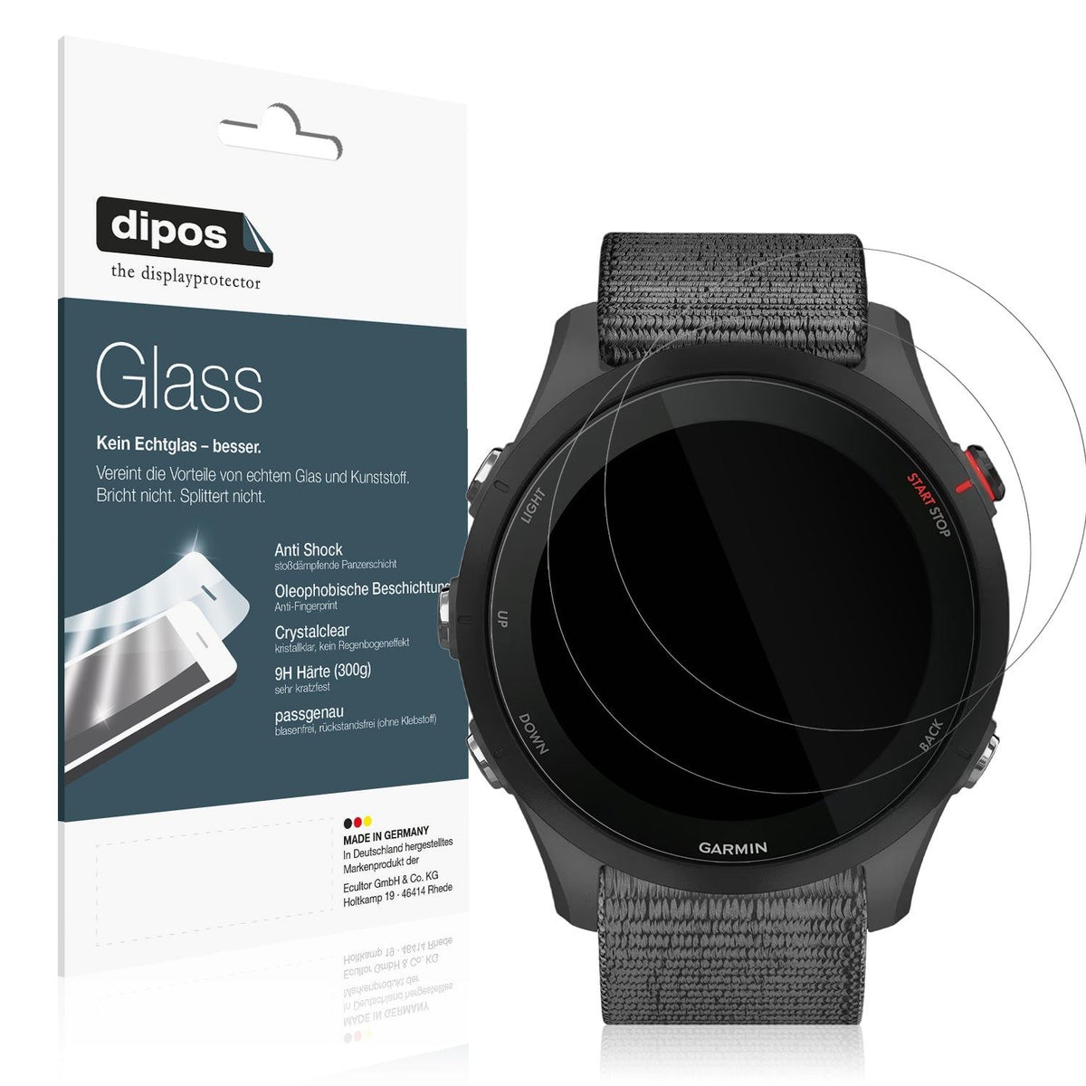 Klare Displayschutzfolie von dipos passend für Garmin Forerunner 255, 9H kratzfest und blasenfrei montiert