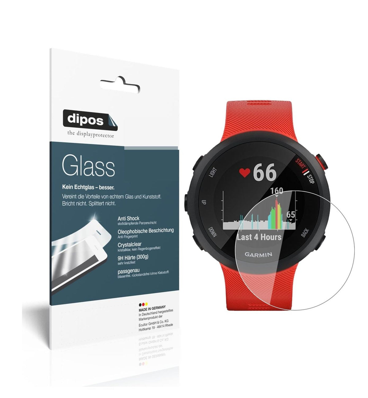 Klare Displayschutzfolie von dipos passend für Garmin Forerunner 45 S, 9H kratzfest und blasenfrei montiert