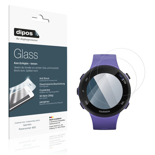 Klare Displayschutzfolie von dipos passend für Garmin Forerunner 45S, 9H kratzfest und blasenfrei montiert