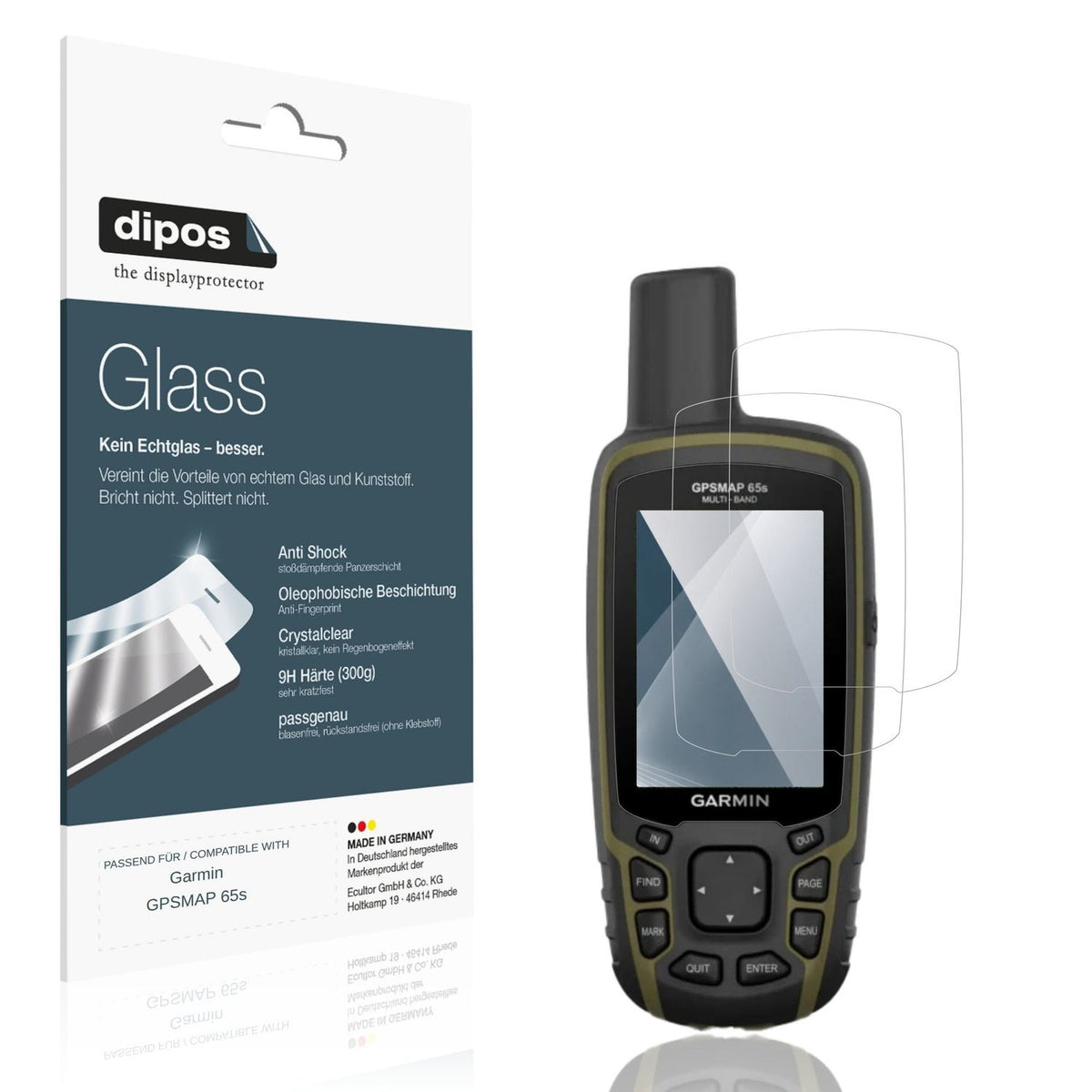 Klare Displayschutzfolie von dipos passend für Garmin GPSMAP 65s, 9H kratzfest und blasenfrei montiert