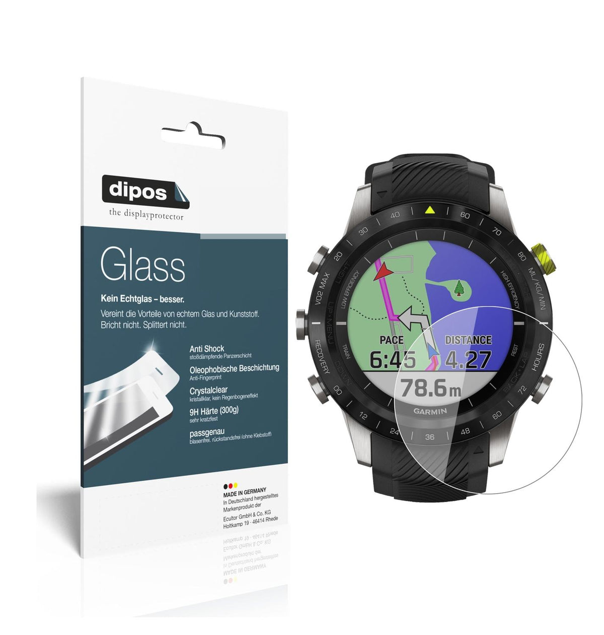 Klare Displayschutzfolie von dipos passend für Garmin MARQ Athlete, 9H kratzfest und blasenfrei montiert
