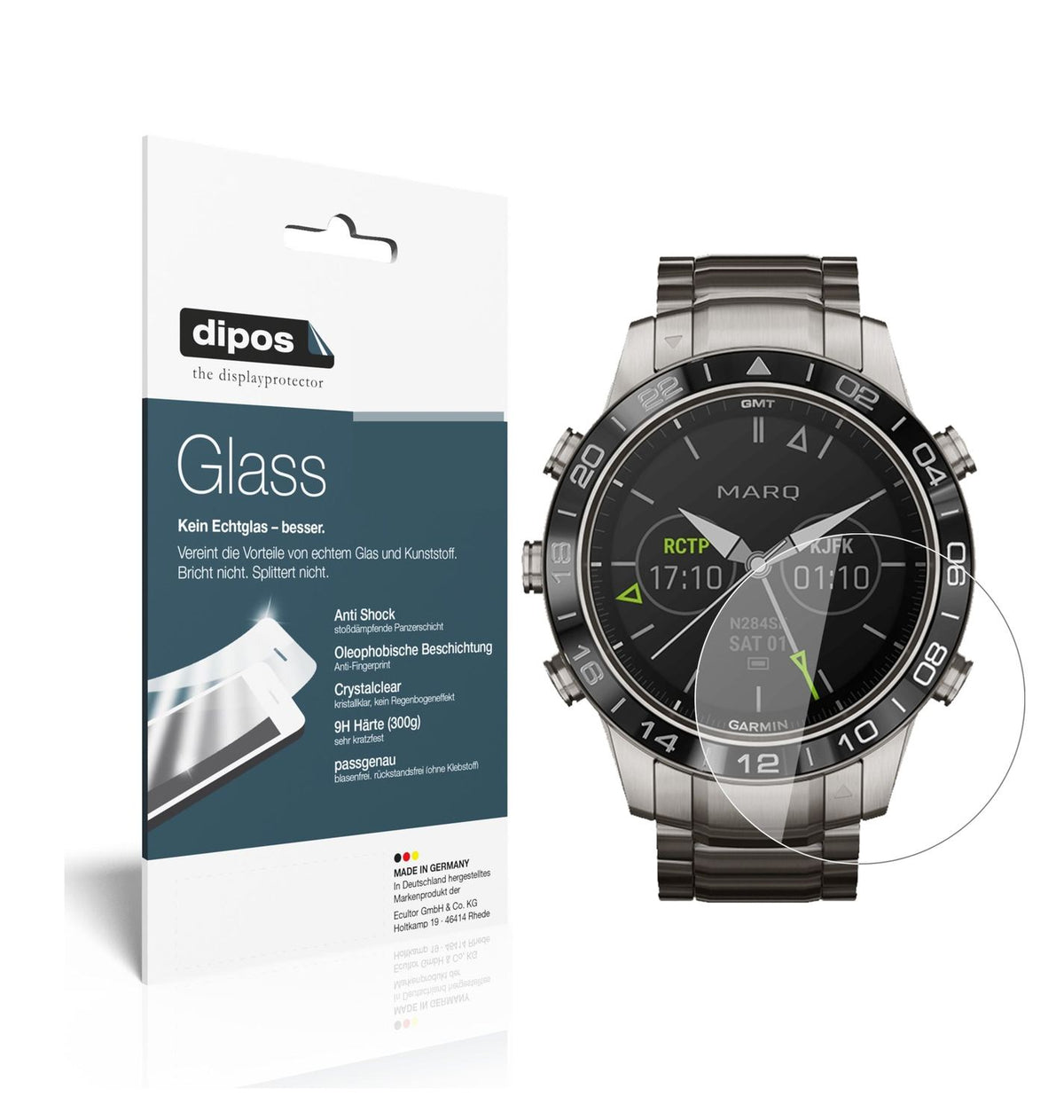 Klare Displayschutzfolie von dipos passend für Garmin MARQ Aviator, 9H kratzfest und blasenfrei montiert