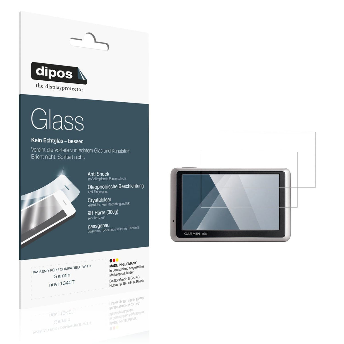 Klare Displayschutzfolie von dipos passend für Garmin nüvi 1340T, 9H kratzfest und blasenfrei montiert