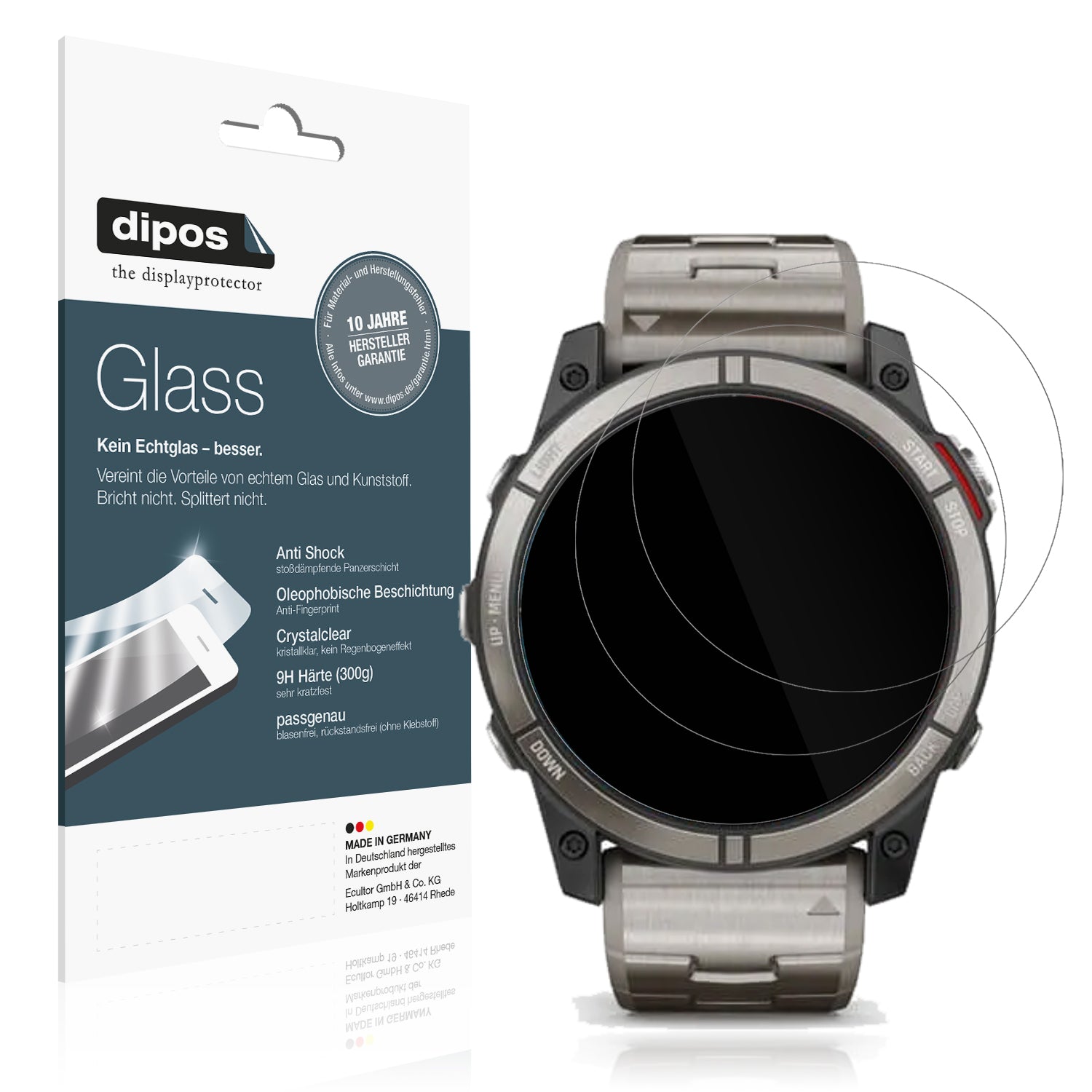 Klare Displayschutzfolie von dipos passend für Garmin quatix 7X, 9H kratzfest und blasenfrei montiert