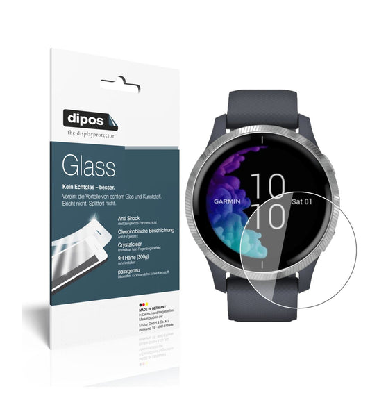 Klare Displayschutzfolie von dipos passend für Garmin Venu (43mm), 9H kratzfest und blasenfrei montiert