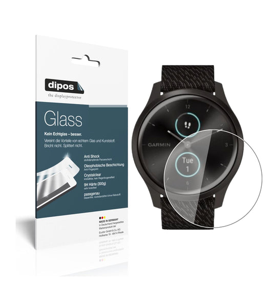Klare Displayschutzfolie von dipos passend für Garmin Vivomove Style, 9H kratzfest und blasenfrei montiert