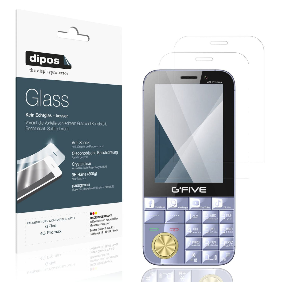 Klare Displayschutzfolie von dipos passend für GFive 4G Promax, 9H kratzfest und blasenfrei montiert