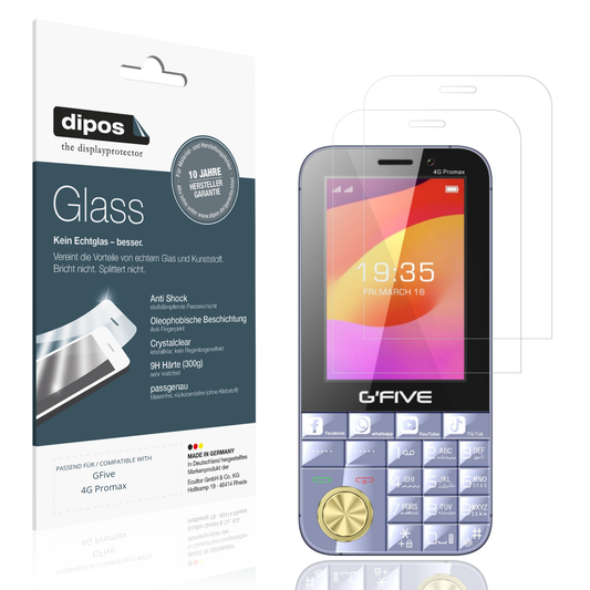 Klare Displayschutzfolie von dipos passend für GFive 4G Promax, 9H kratzfest und blasenfrei montiert