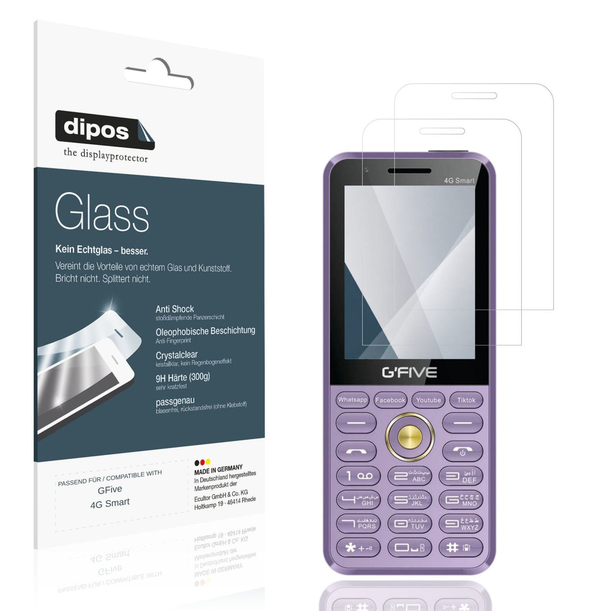 Klare Displayschutzfolie von dipos passend für GFive 4G Smart, 9H kratzfest und blasenfrei montiert