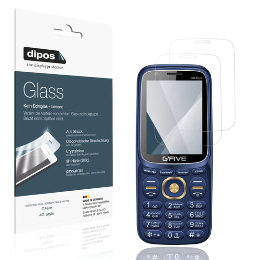 Klare Displayschutzfolie von dipos passend für GFive 4G Style, 9H kratzfest und blasenfrei montiert