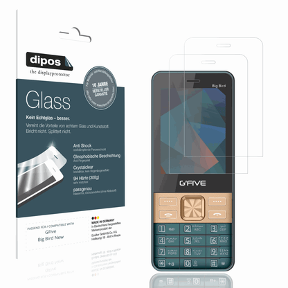 Klare Displayschutzfolie von dipos passend für GFive Big Bird New, 9H kratzfest und blasenfrei montiert